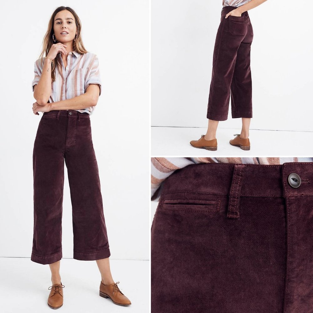 NWT Madewell Emmett Wide-Leg Velveteen Cro…